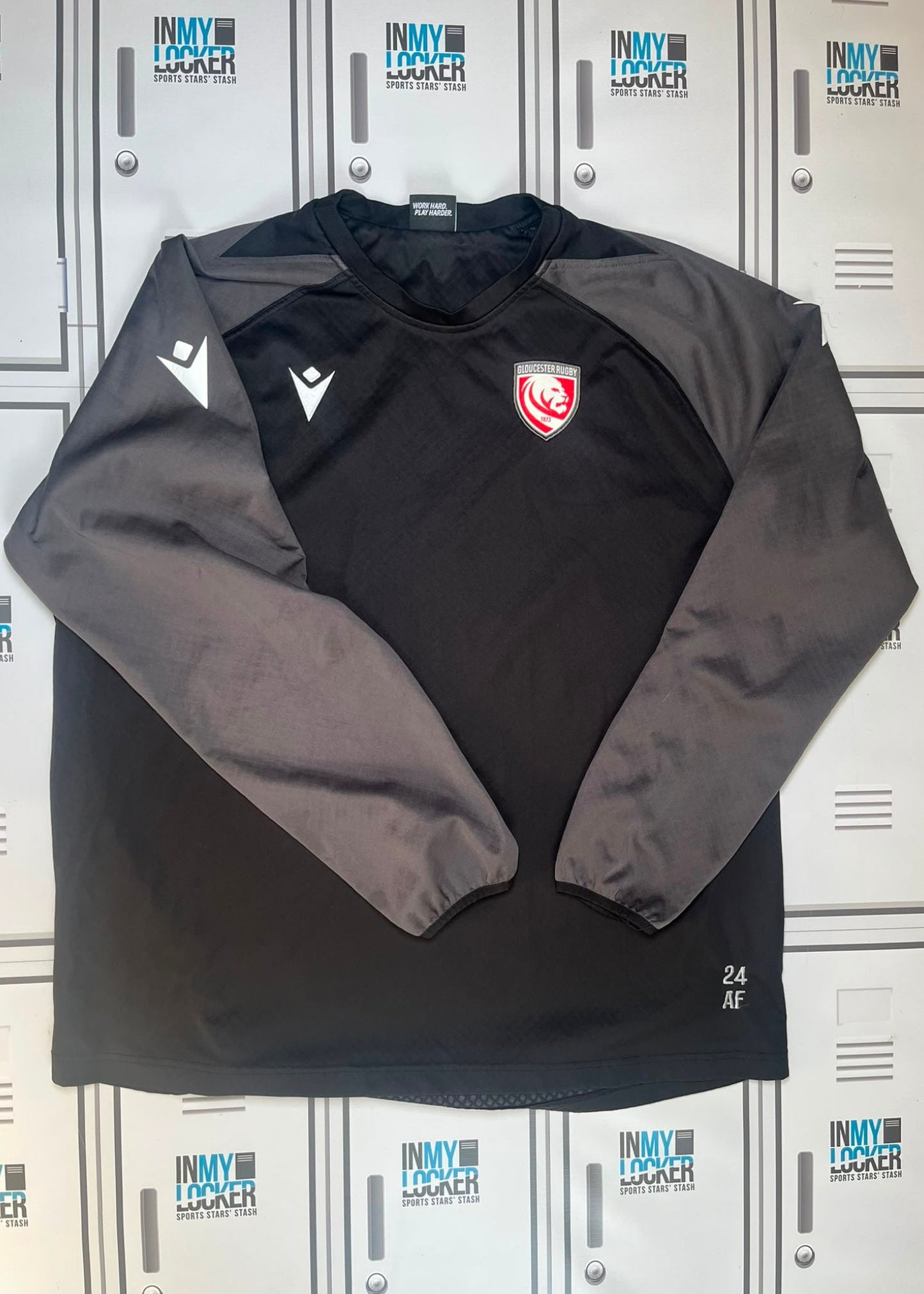 Afo Fasogbon - Gloucester Rugby Macron Contact Drill Top Initialled AF and Numbered 24 [Black]