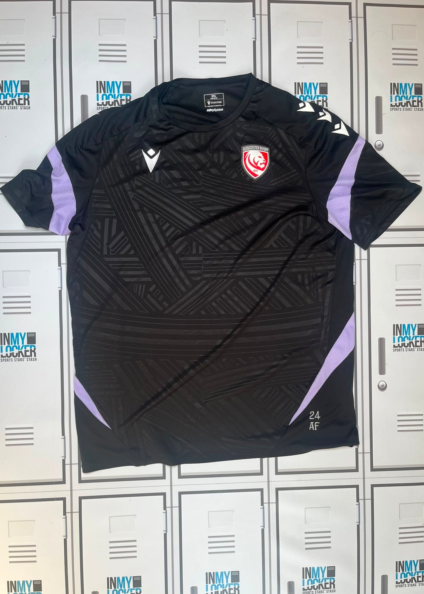 Afo Fasogbon - Gloucester Rugby Macron Gym T-Shirt Initialled AF and Numbered 24 [Black]