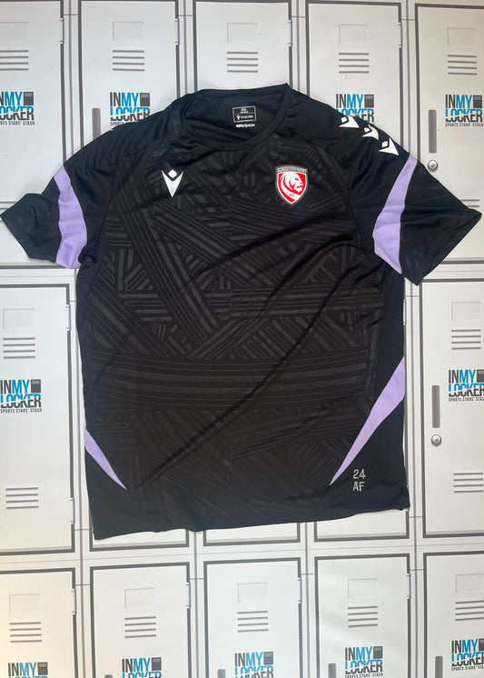 Afo Fasogbon - Gloucester Rugby Macron Gym T-Shirt Initialled AF and Numbered 24 [Black]