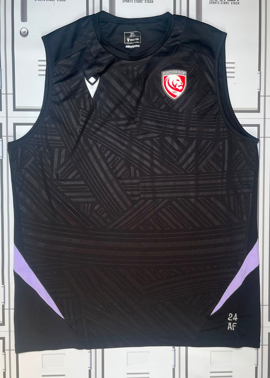 Afo Fasogbon - Gloucester Rugby Macron Gym Vest Initialled AF and Numbered 24 [Black]