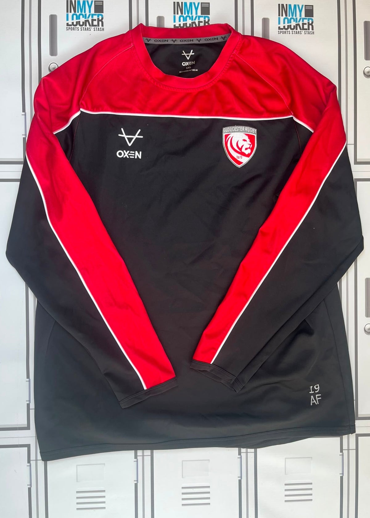 Afo Fasogbon - Gloucester Rugby Oxen Drill Top Initialled AF and Numbered 19 [Black and Red]