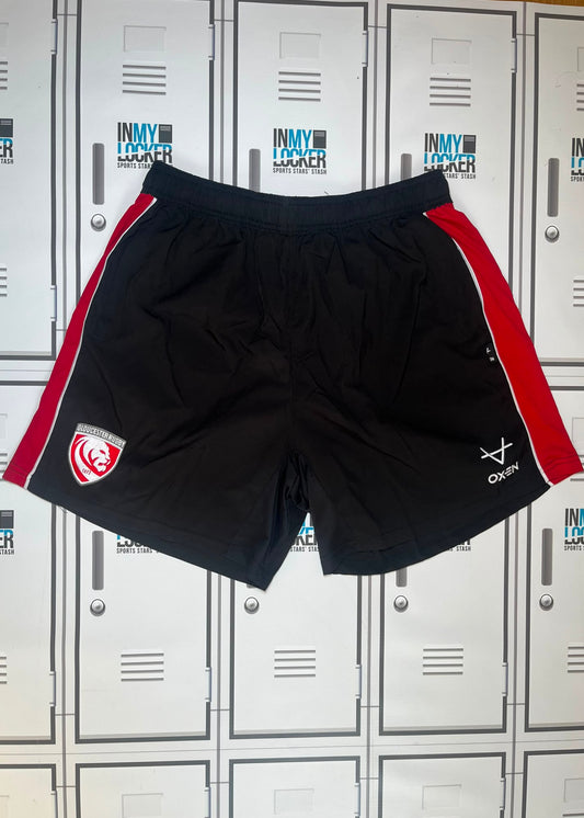 Afo Fasogbon - Gloucester Rugby Oxen Gym Shorts Initialled AF and Numbered 19 [Black]