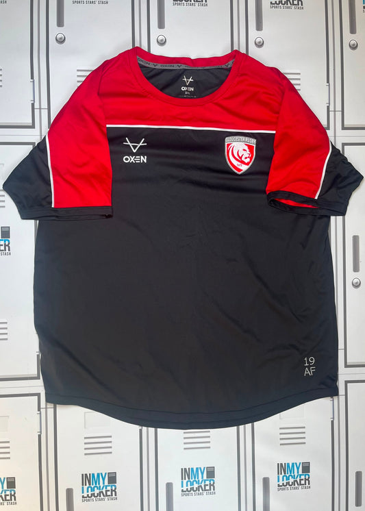 Afo Fasogbon - Gloucester Rugby Oxen Gym T-Shirt Initialled AF and Numbered 19 [Black and Red]