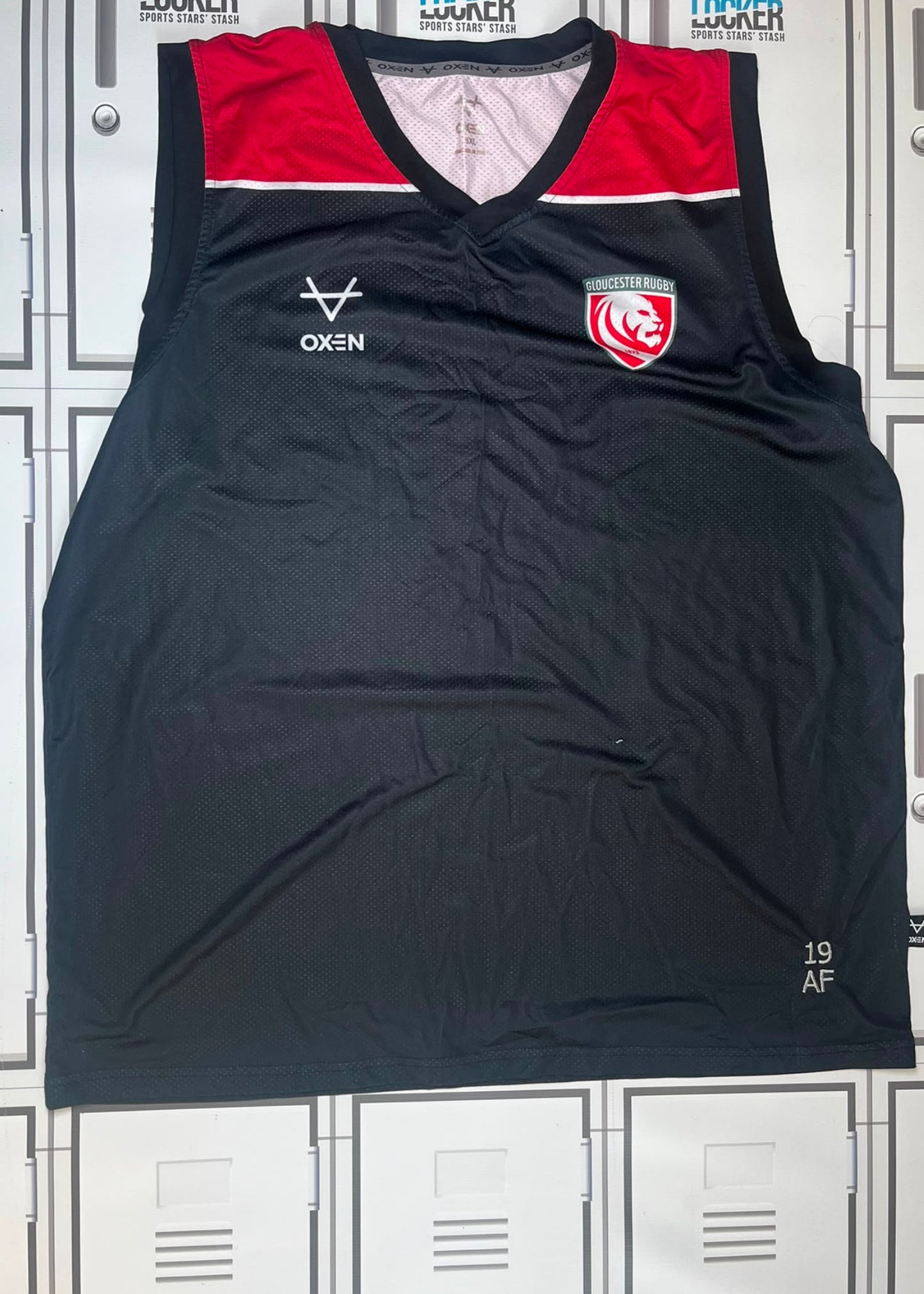 Afo Fasogbon - Gloucester Rugby Oxen Gym Vest Initialled AF and Numbered 19 [Black and Red]