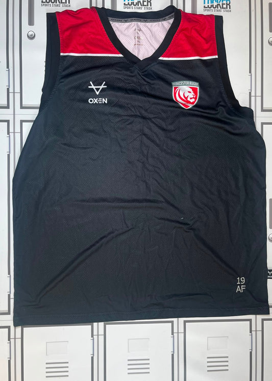 Afo Fasogbon - Gloucester Rugby Oxen Gym Vest Initialled AF and Numbered 19 [Black and Red]