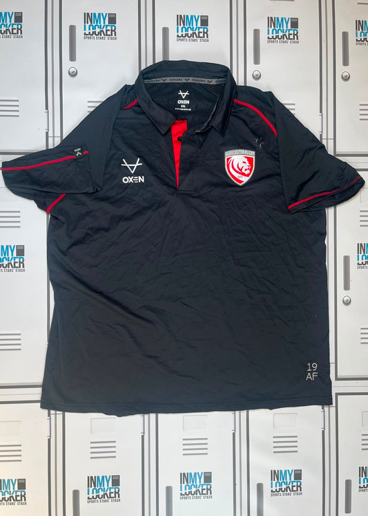 Afo Fasogbon - Gloucester Rugby Oxen Technical Polo Shirt Initialled AF and Numbered 19 [Black]