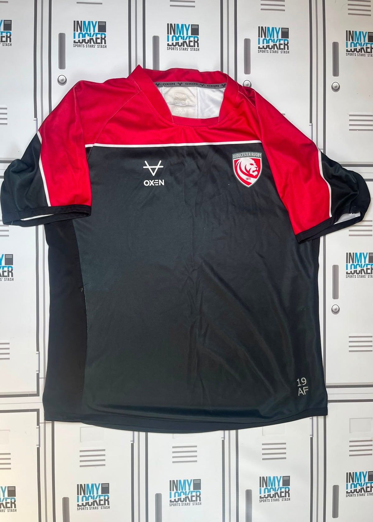 Afo Fasogbon - Gloucester Rugby Oxen Training Shirt Initialled AF and Numbered 19 [Black and Red]
