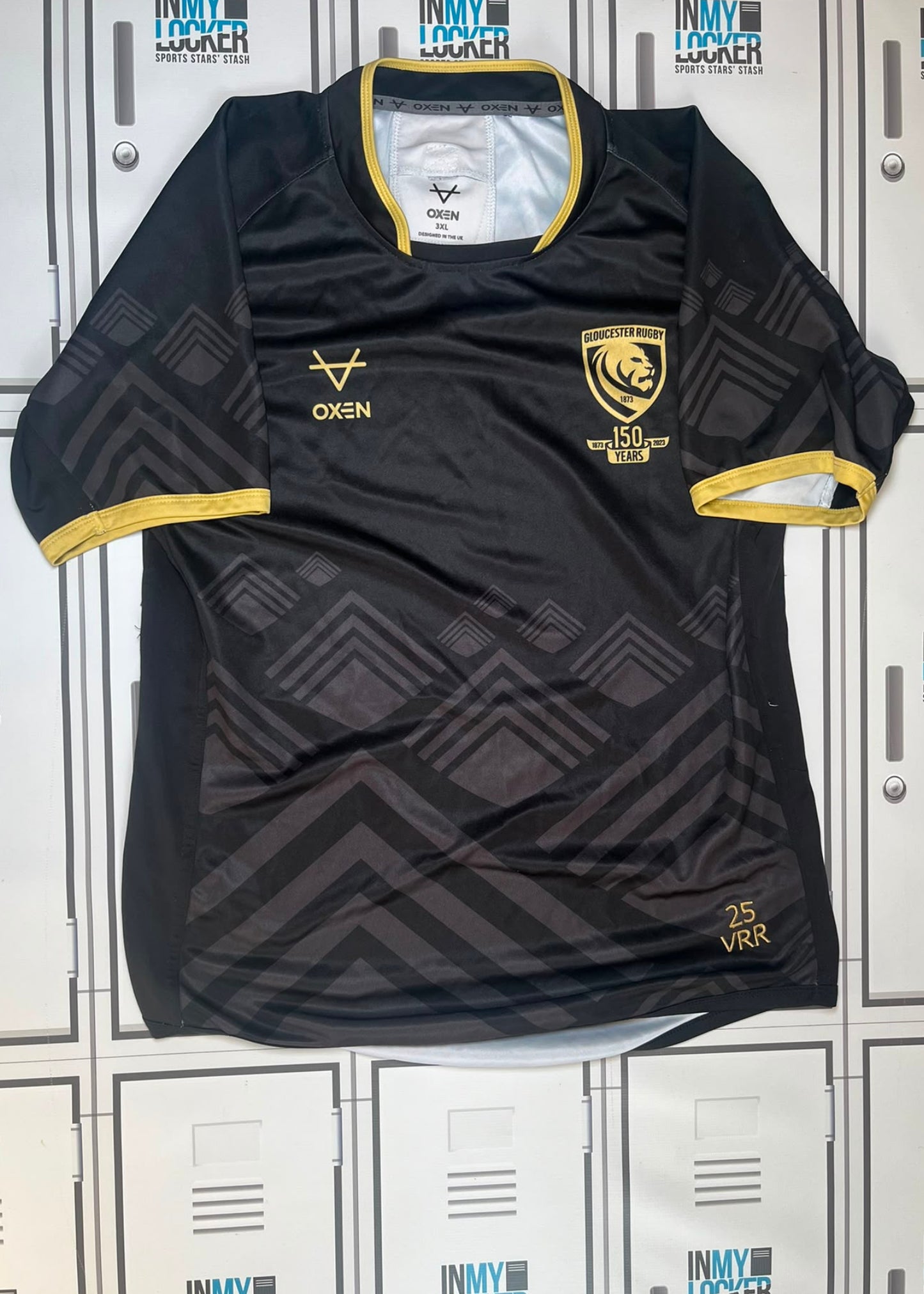 Afo Fasogbon - Gloucester Rugby Oxen Training Shirt Initialled VRR and Numbered 25 [Black]