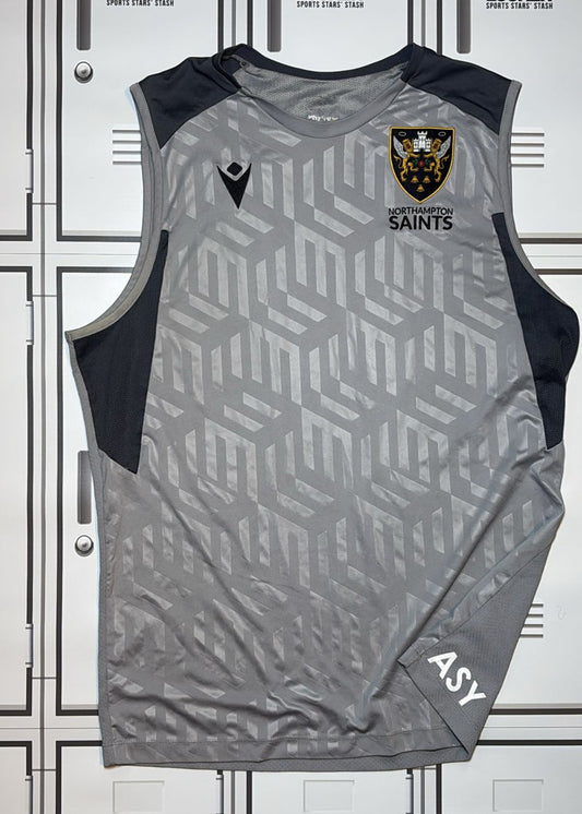 Angus Scott Young - Northampton Saints Gym Vest Initialled ASY [Grey and Black]