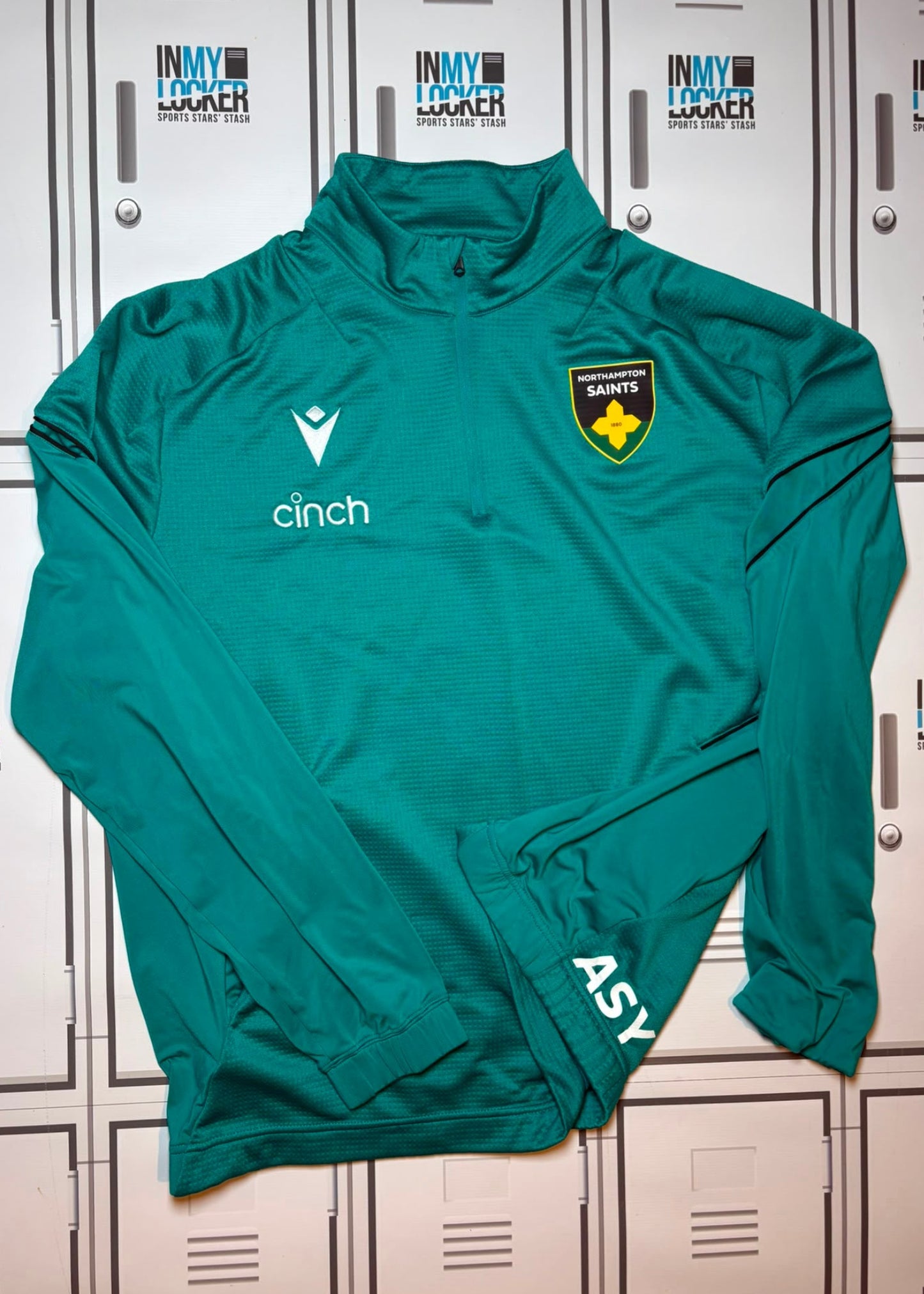 Angus Scott Young - Northampton Saints Macron 1/4 Zip Training Shirt Initialled ASY [Green]