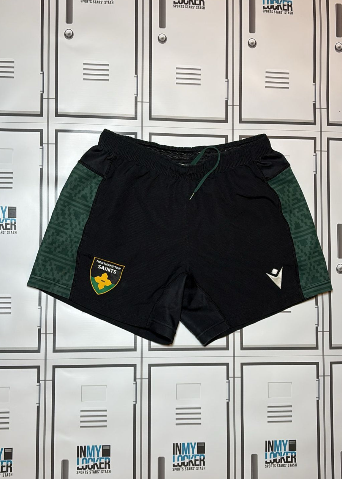 Angus Scott Young - Northampton Saints Training Shorts Initialled ASY [Black and Green]