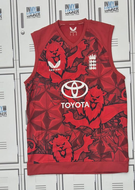 Asa Tribe - England Cricket Castore Sleeveless Playing Jumper Named Tribe and Numbered 46 [Red]