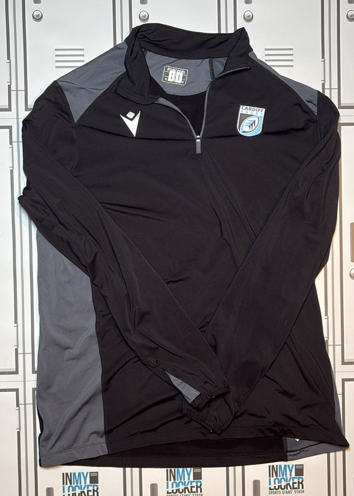Ben Donnell - Macron Cardiff Rugby  1/4 Zip Training Top Initialled BD [Black]