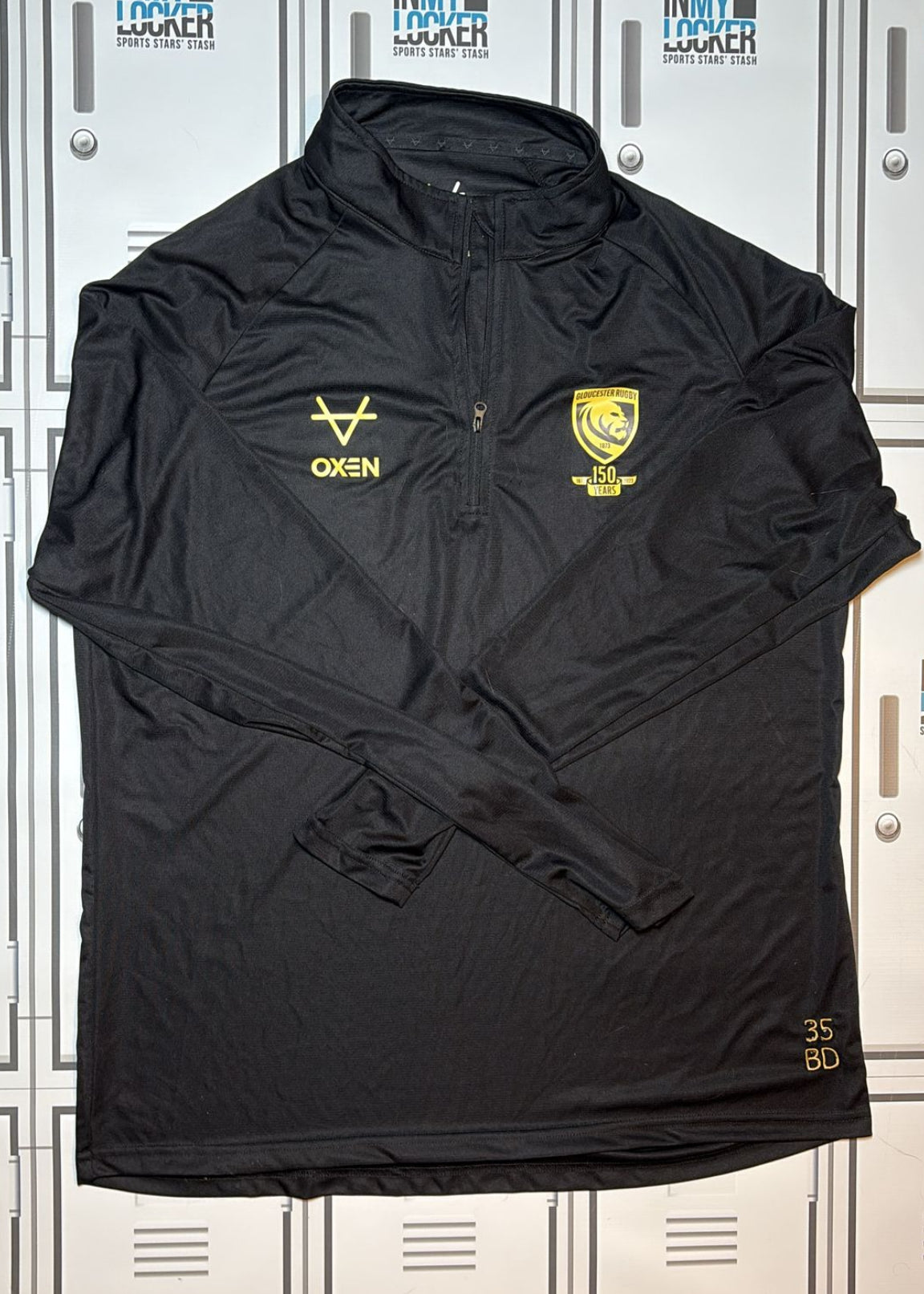 Ben Donnell - Gloucester Rugby  1/4 Zip Training Top Initialled BD [Black and Gold]