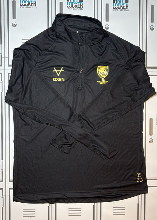 Ben Donnell - Gloucester Rugby  1/4 Zip Training Top Initialled BD [Black and Gold]