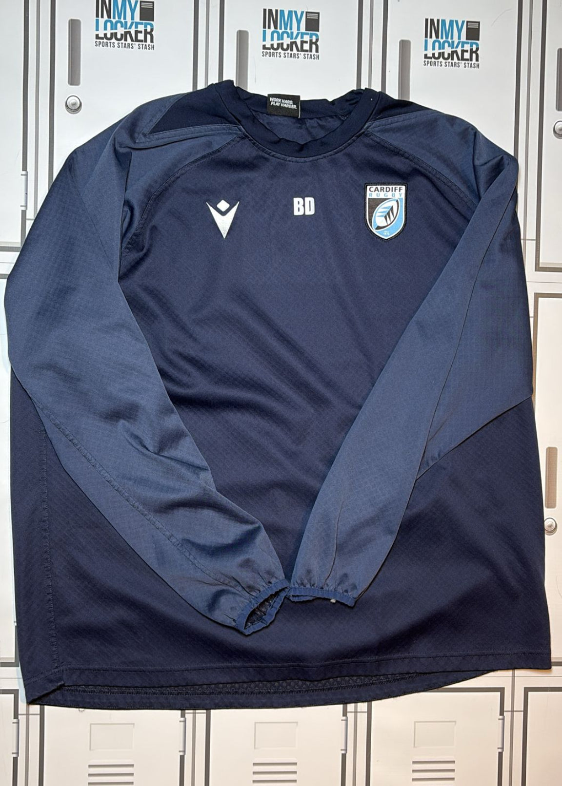 Ben Donnell - Macron Cardiff Rugby Contact Drill Top Initialled BD [Navy]
