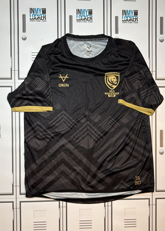 Ben Donnell - Oxen Gloucester Rugby Gym T-Shirt Initialled BD and Numbered 35 [Black and Gold, initialled BD]