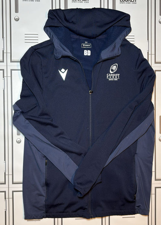 Ben Donnell - Macron Cardiff Rugby Hooded Fleece Lined Training Jacket Initialled BD [Navy]