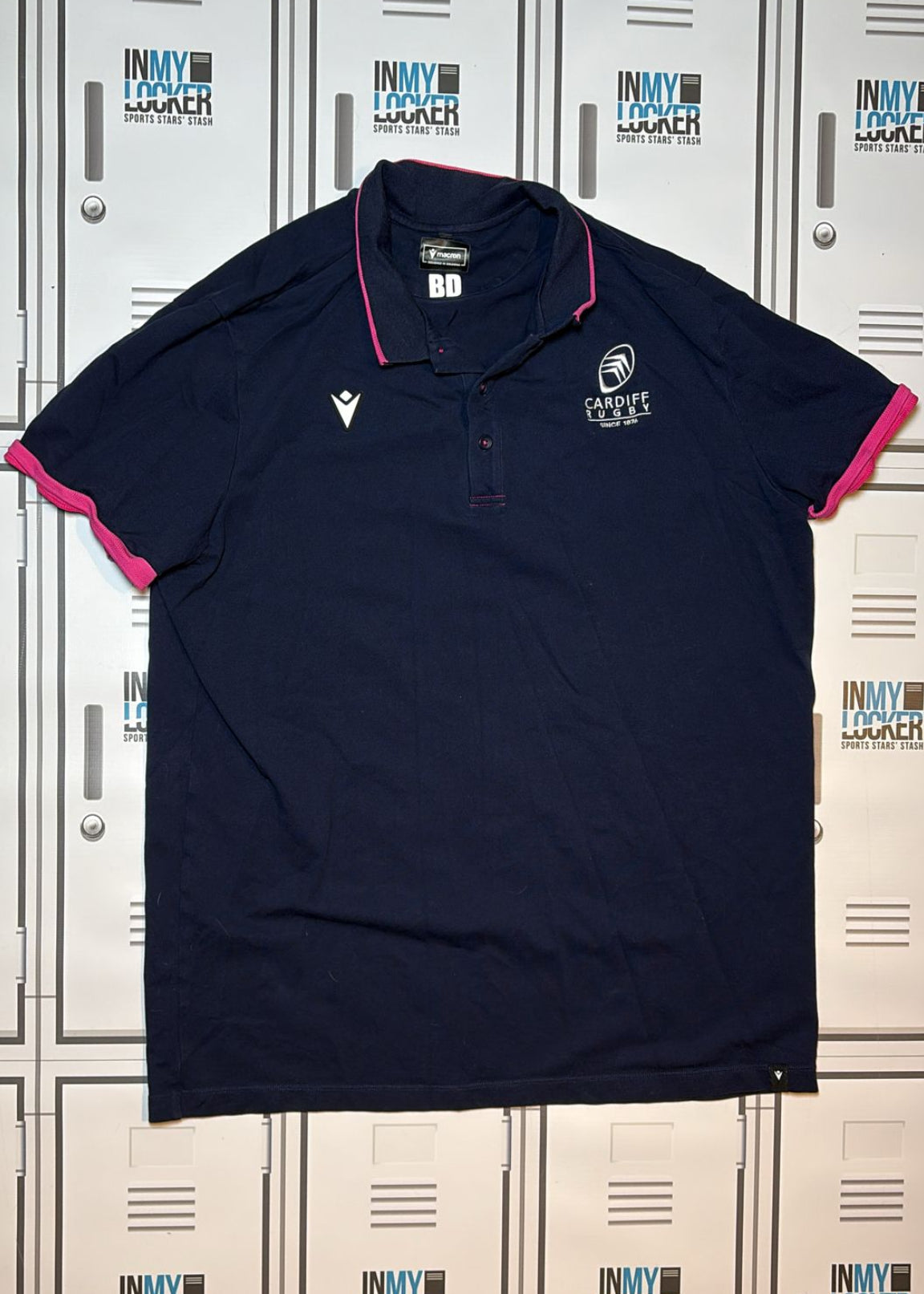 Ben Donnell - Macron Cardiff Rugby Polo Shirt Initialled BD [Navy]