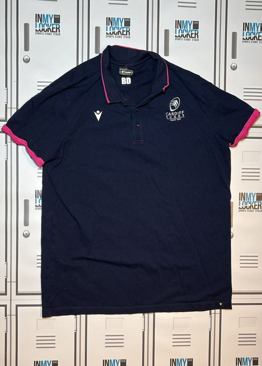 Ben Donnell - Macron Cardiff Rugby Polo Shirt Initialled BD [Navy]