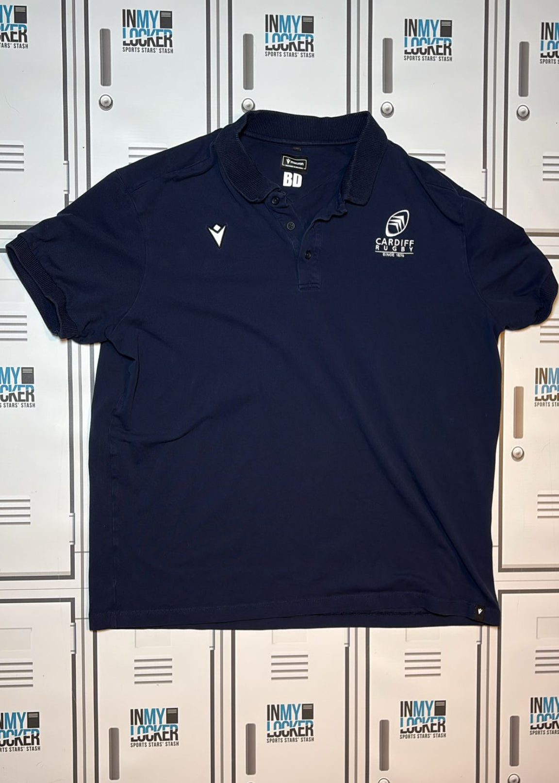 Ben Donnell - Macron Cardiff Rugby Polo Shirts Initialled BD [Navy]