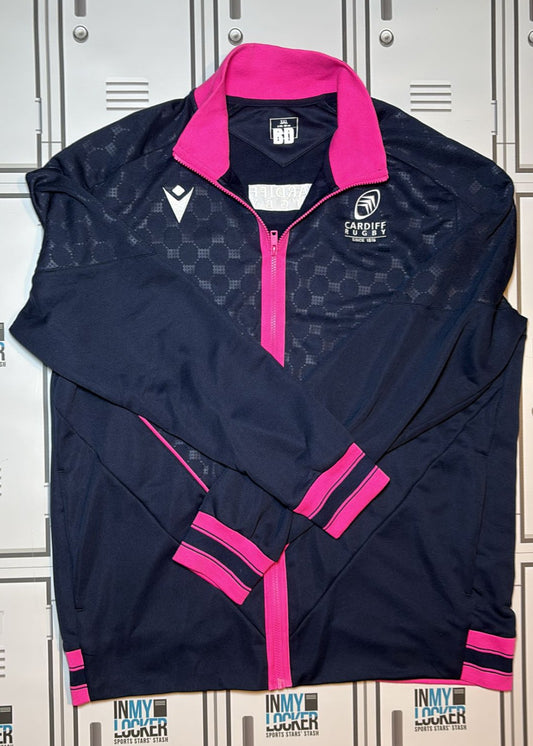 Ben Donnell - Macron Cardiff Rugby Tracksuit Jacket Initialled BD [Navy and Pink]