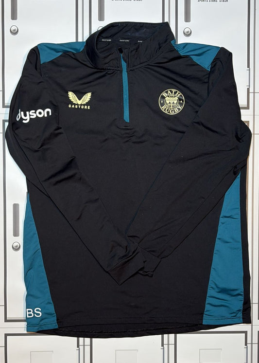 Ben Spencer - Bath Rugby 1/4 Zip Training Top Initialled BS [Black and Green]