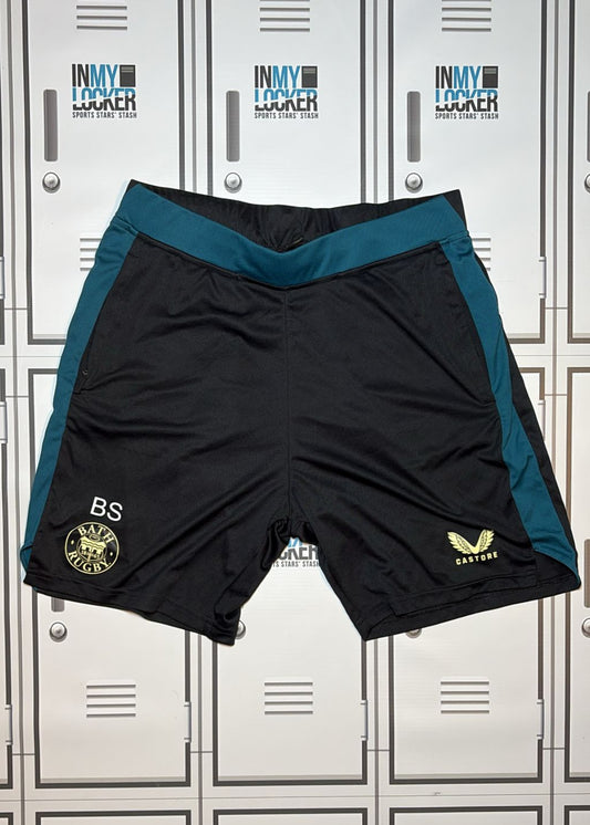 Ben Spencer - Bath Rugby Castore Gym Shorts Initialled BS [Black and Green]