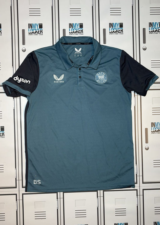 Ben Spencer - Bath Rugby Castore Technical Polo Shirt Initialled BS [Green and Grey]