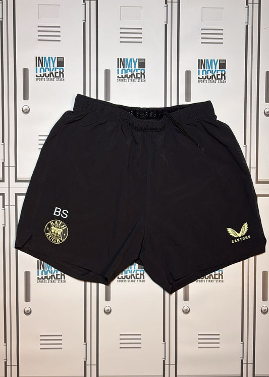 Ben Spencer - Bath Rugby Castore Training Shorts Initialled BS [Black and Yellow]