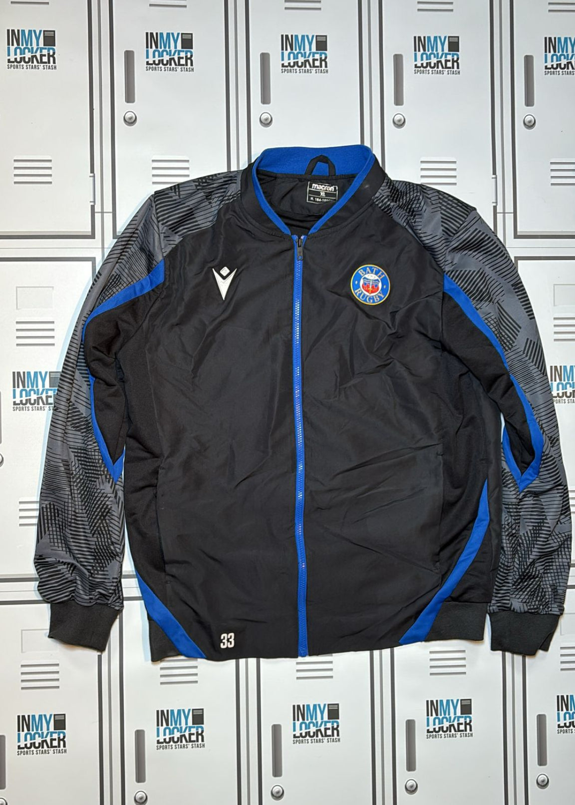 Ben Spencer - Bath Rugby Macron Tracksuit Jacket Numbered 33 [Black and Grey]