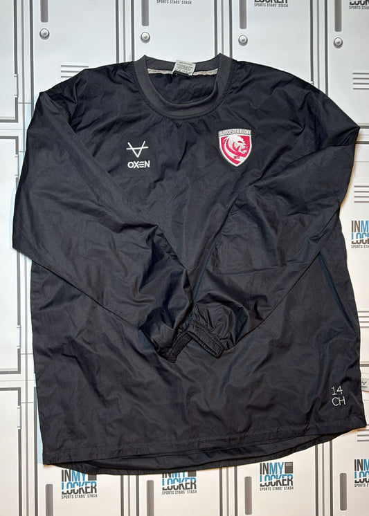 Chris Harris - Gloucester Rugby Oxen Contact Drill Top Initialled CH and Numbered 14 [Black]