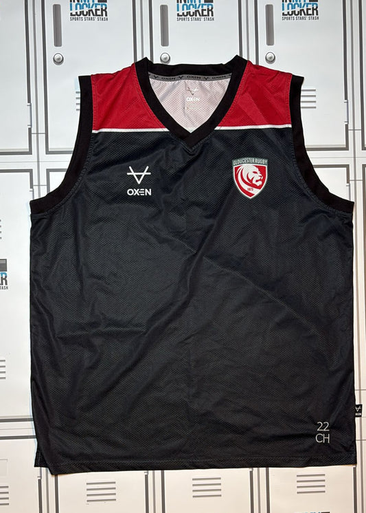 Chris Harris - Gloucester Rugby Oxen Gym Vest Initialled CH and Numbered 22 [Black]