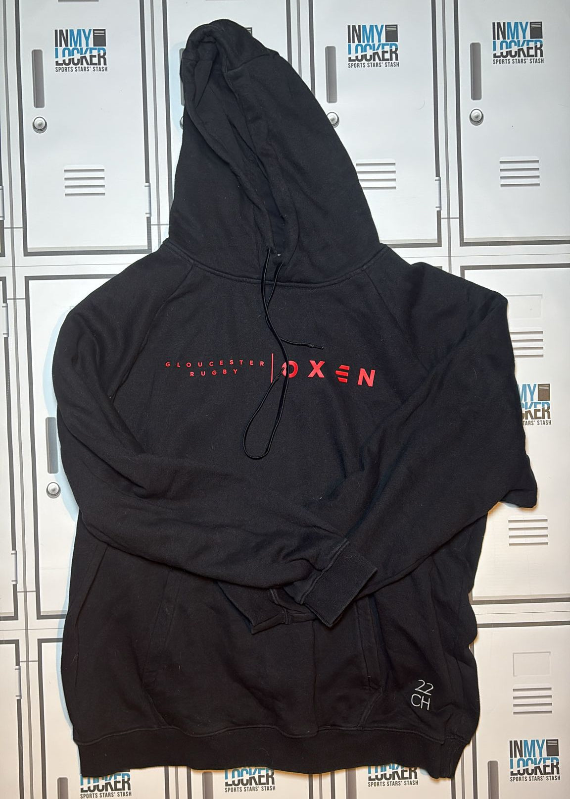 Chris Harris - Gloucester Rugby Oxen Leisure Hoodie Initialled CH and Numbered 22 [Black]