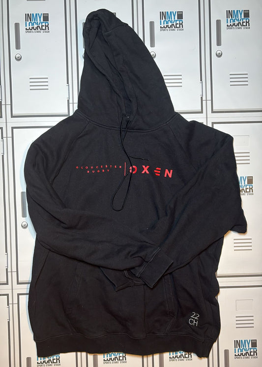Chris Harris - Gloucester Rugby Oxen Leisure Hoodie Initialled CH and Numbered 22 [Black]