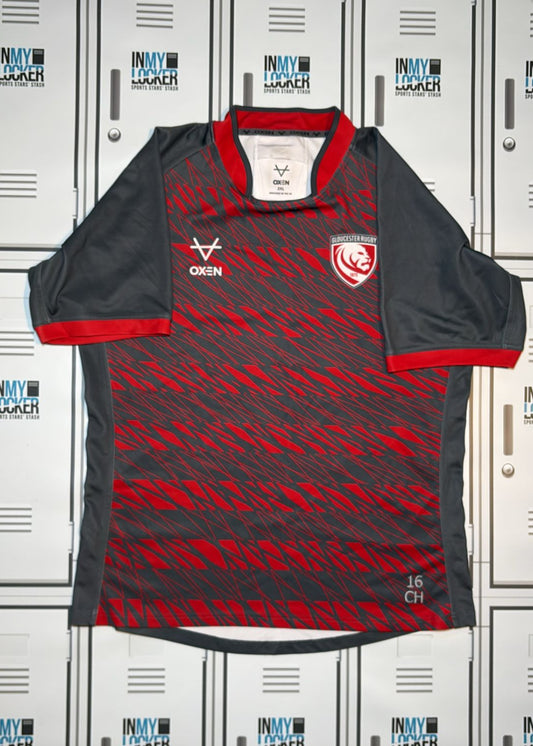 Chris Harris - Gloucester Rugby Oxen Trainging Shirt Initalled CH [Red and Gray]