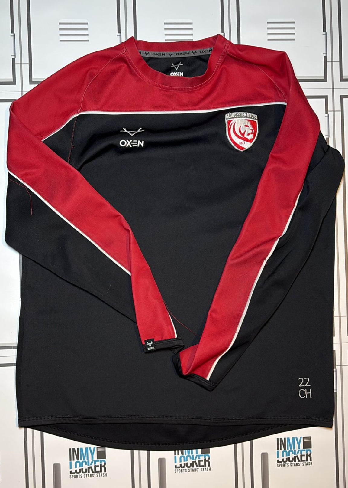 Chris Harris - Gloucester Rugby Oxen Training Jumper Initialled CH and Numbered 22 [Black and Red]