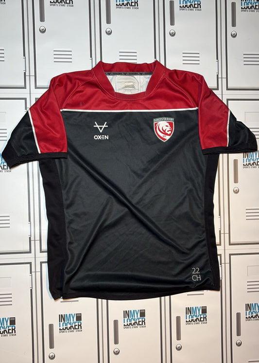 Chris Harris - Gloucester Rugby Oxen Training Shirt Initialled CH and Numbered 22 [Black and Red]