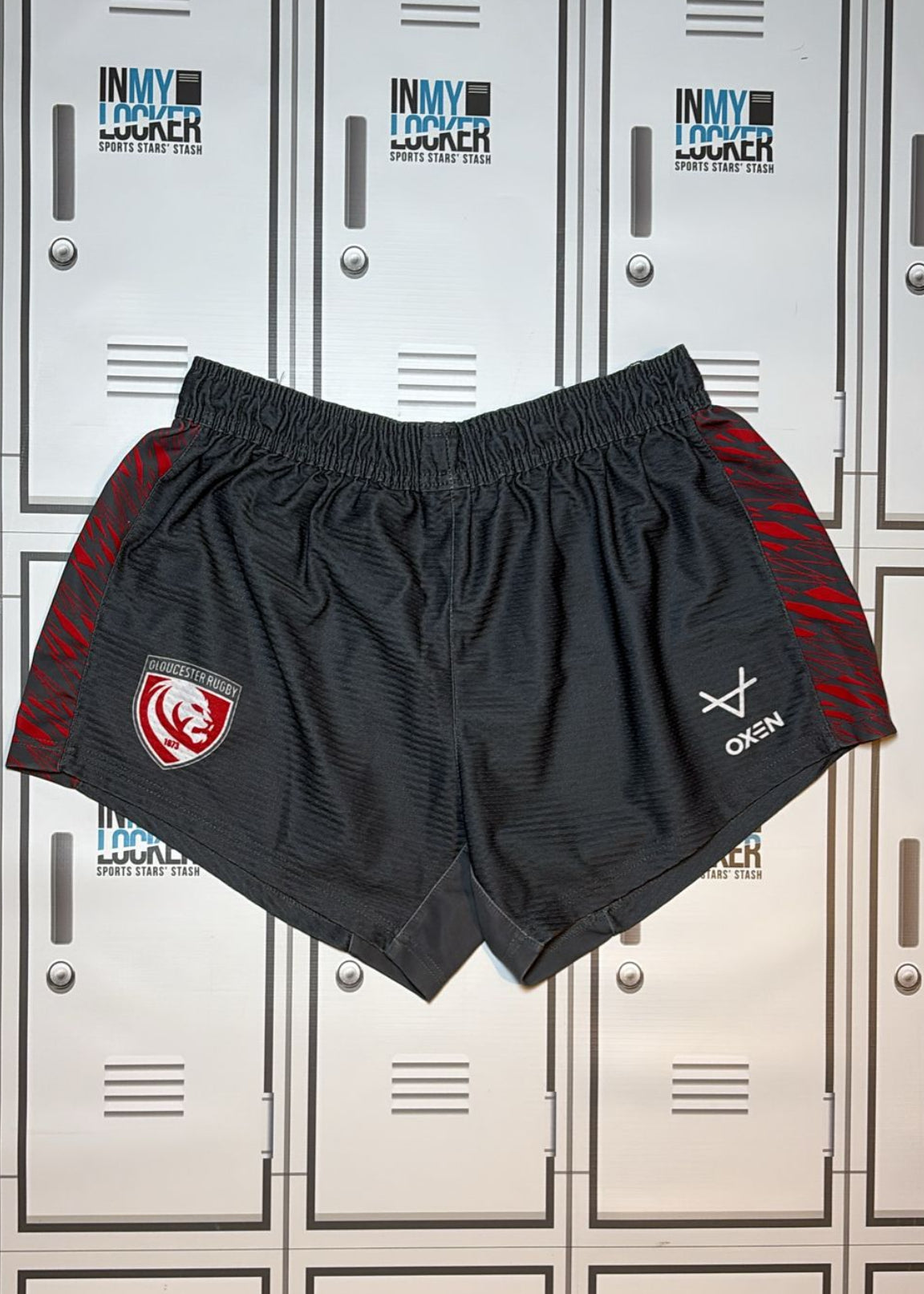 Chris Harris - Gloucester Rugby Oxen Training Shorts Initalled CH and Numbered 16 [Grey and Red]