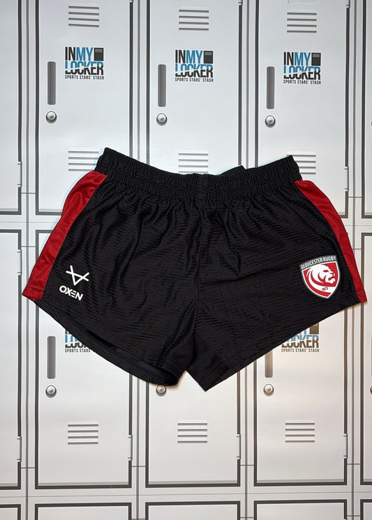Chris Harris - Gloucester Rugby Oxen Training Shorts Initialled CH [Black and Red]