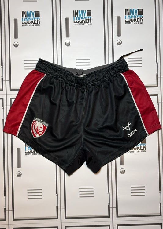 Chris Harris - Gloucester Rugby Oxen Training Shorts Initialled CH [Black and Red]