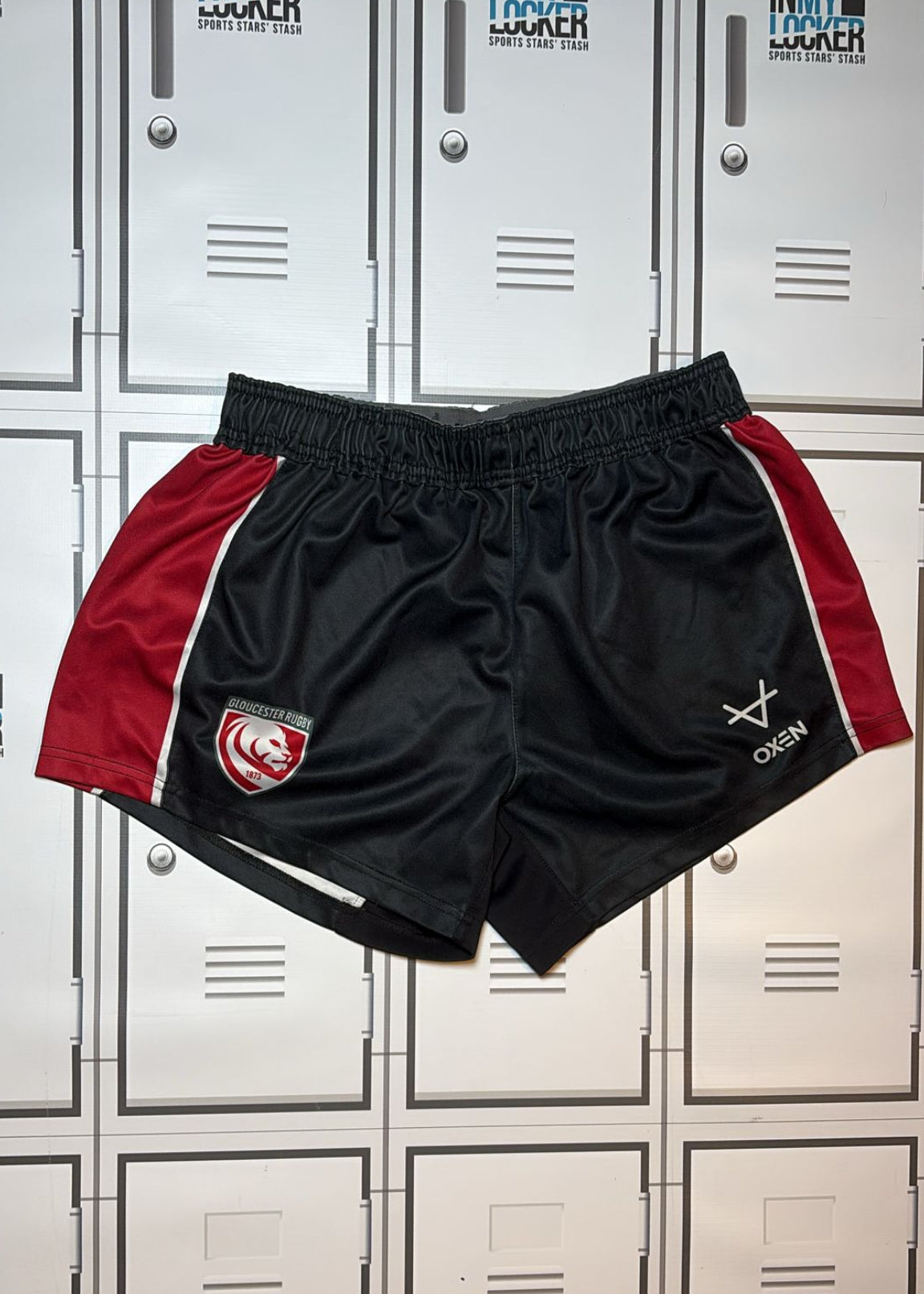 Chris Harris - Gloucester Rugby Oxen Training Shorts Initialled CH and Numbered 22 [Black and Red]