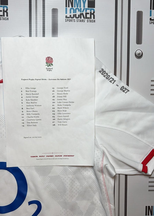 England Rugby - 2020/21 Six Nations Squad Signed Shirt (27) [White]