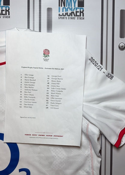 England Rugby - 2020/21 Six Nations Squad Signed Shirt (328) [White]