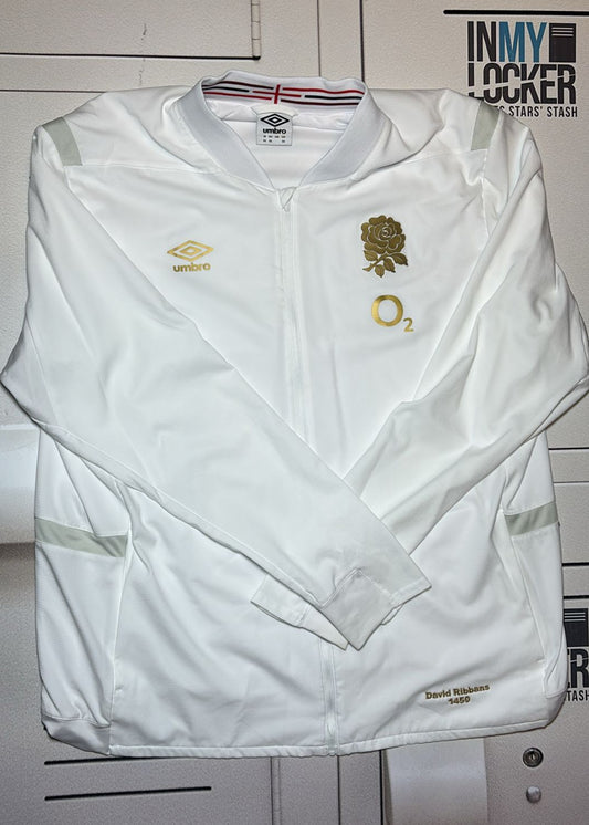 David Ribbans England Rugby Named and Numbered Anthem Jacket [White with Gold Rose]