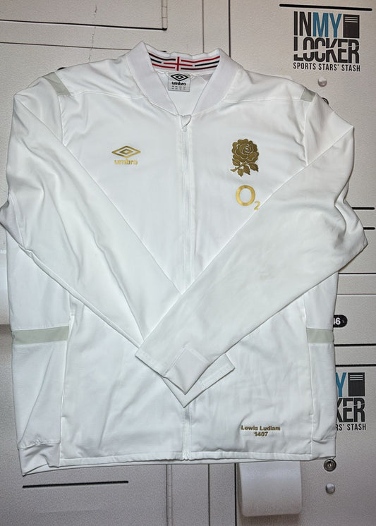 Lewis Ludlam England Rugby Named and Numbered Anthem Jacket [White with Gold Rose]