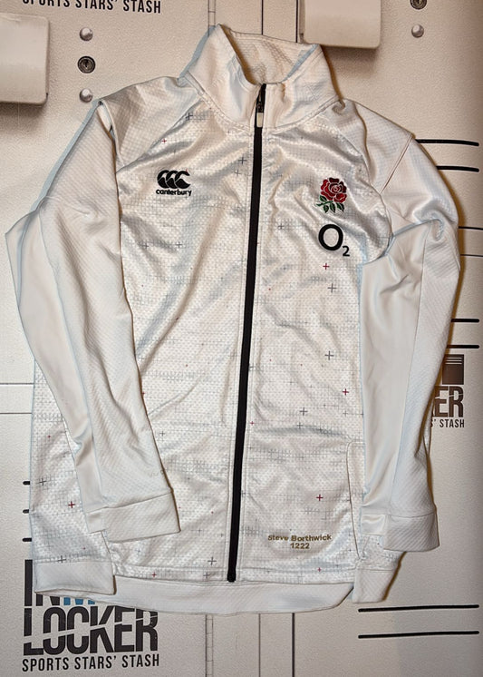 Steve Borthwick England Rugby Named and Patterned Tracksuit Top [White and Grey]