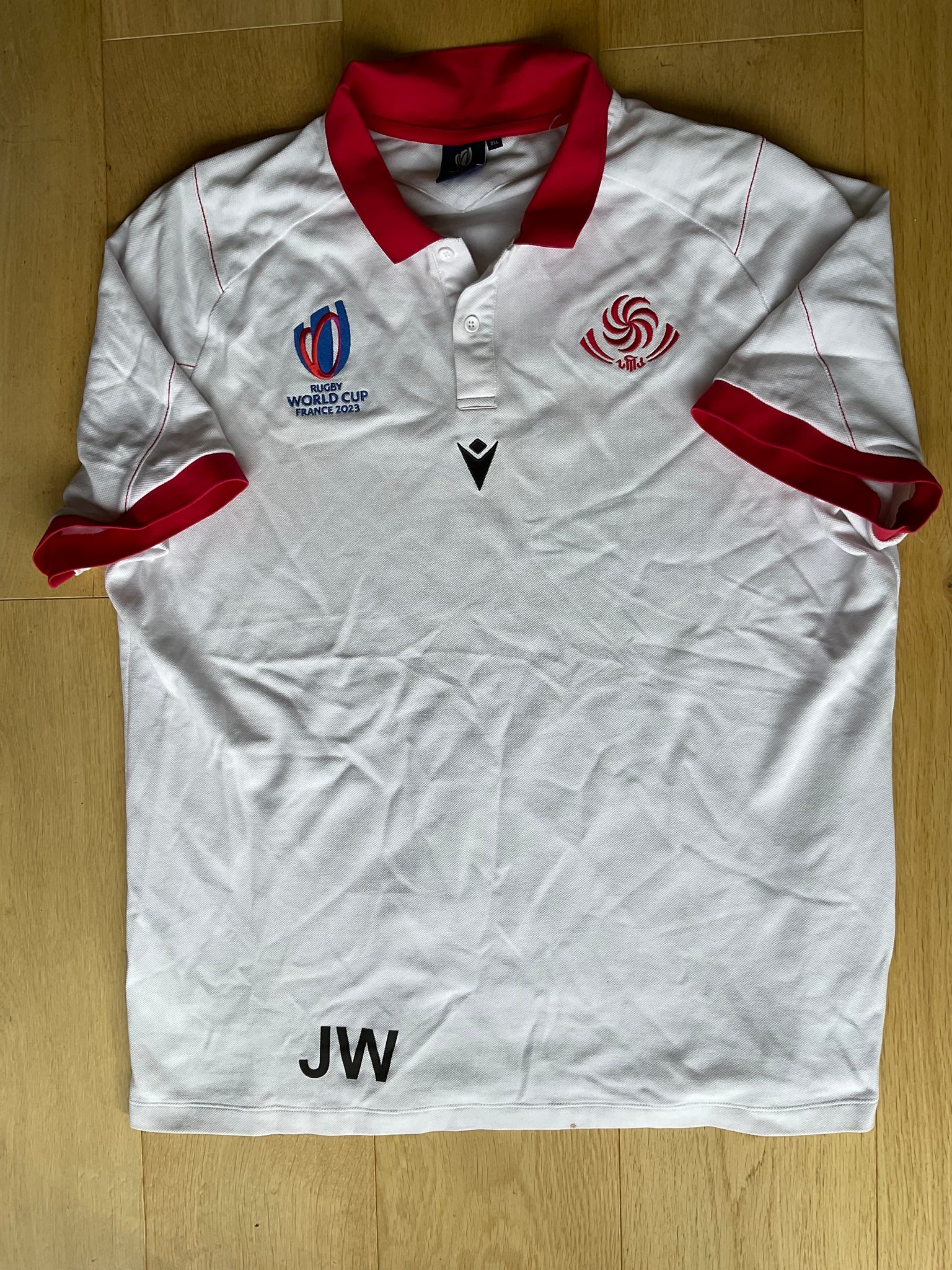 Joe Worsley - Georgia Rugby RWC 2023 Polo Shirt [White & Red ]