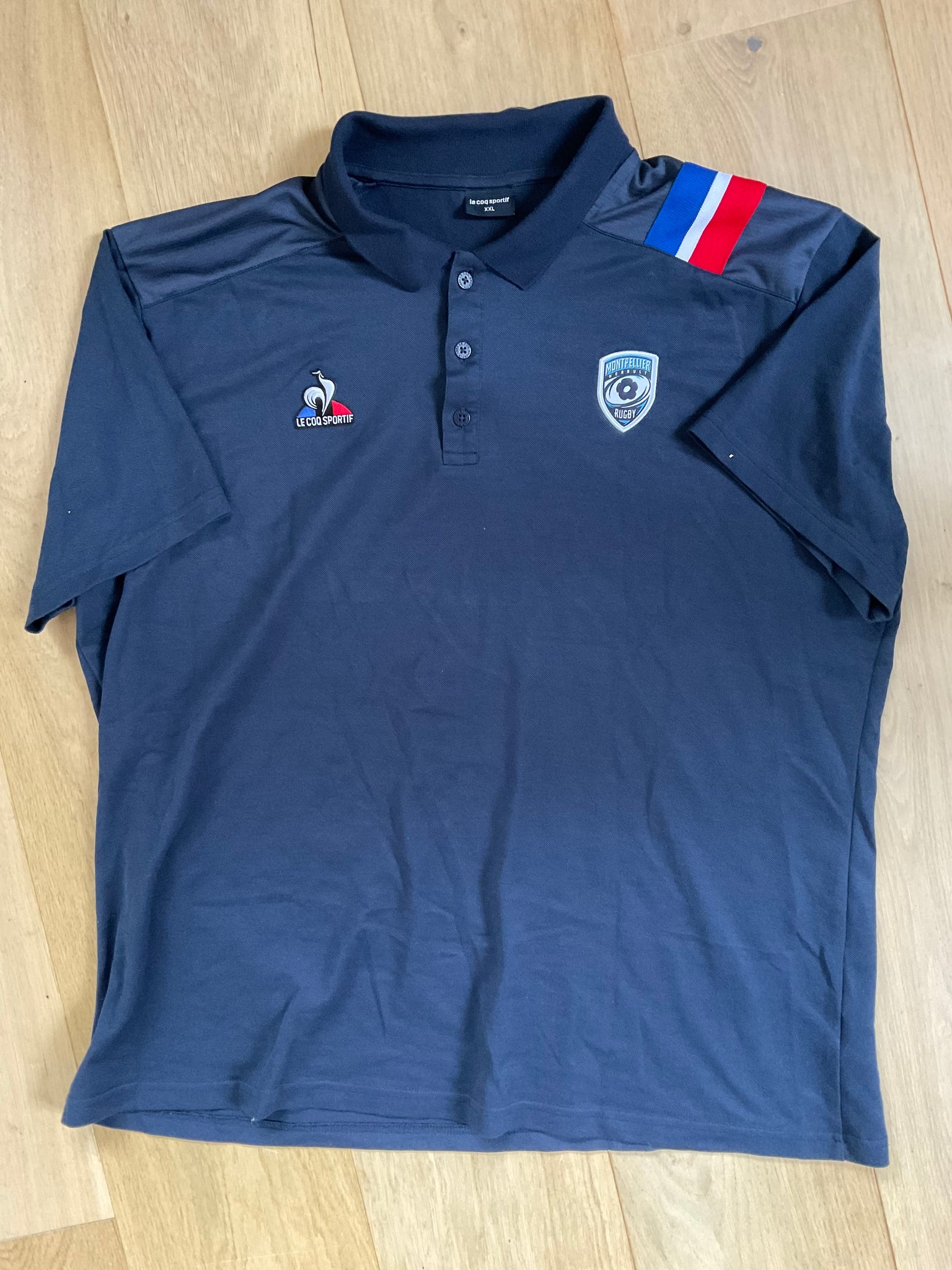 Elliott Stooke - Montpellier Rugby Polo Shirt [Blue with Red & White]