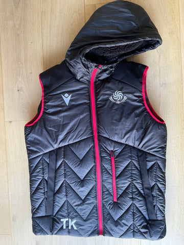 Georgia Rugby Padded Hooded Gilet [Black & Red ]